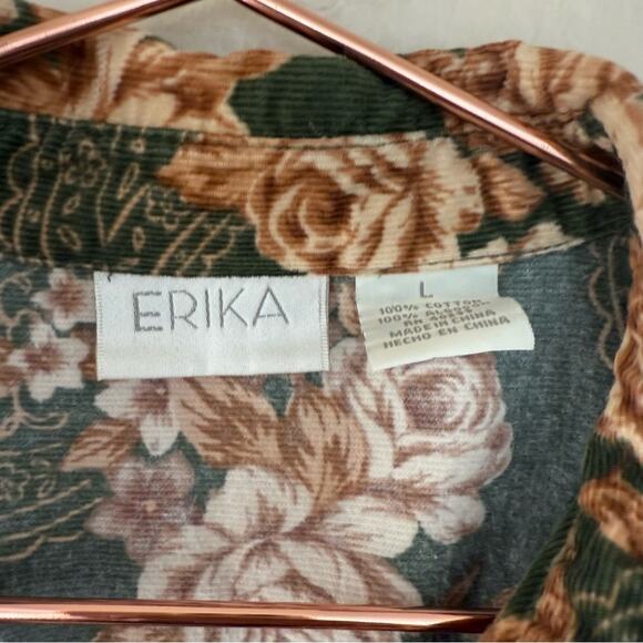 Erika Floral Corduroy Long Sleeve Button Up Jacket Coastal Grandma Boho Size L - Picture 3 of 4